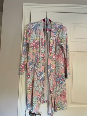 Pastel Floral Long Cardigan - Pink Botanical Print